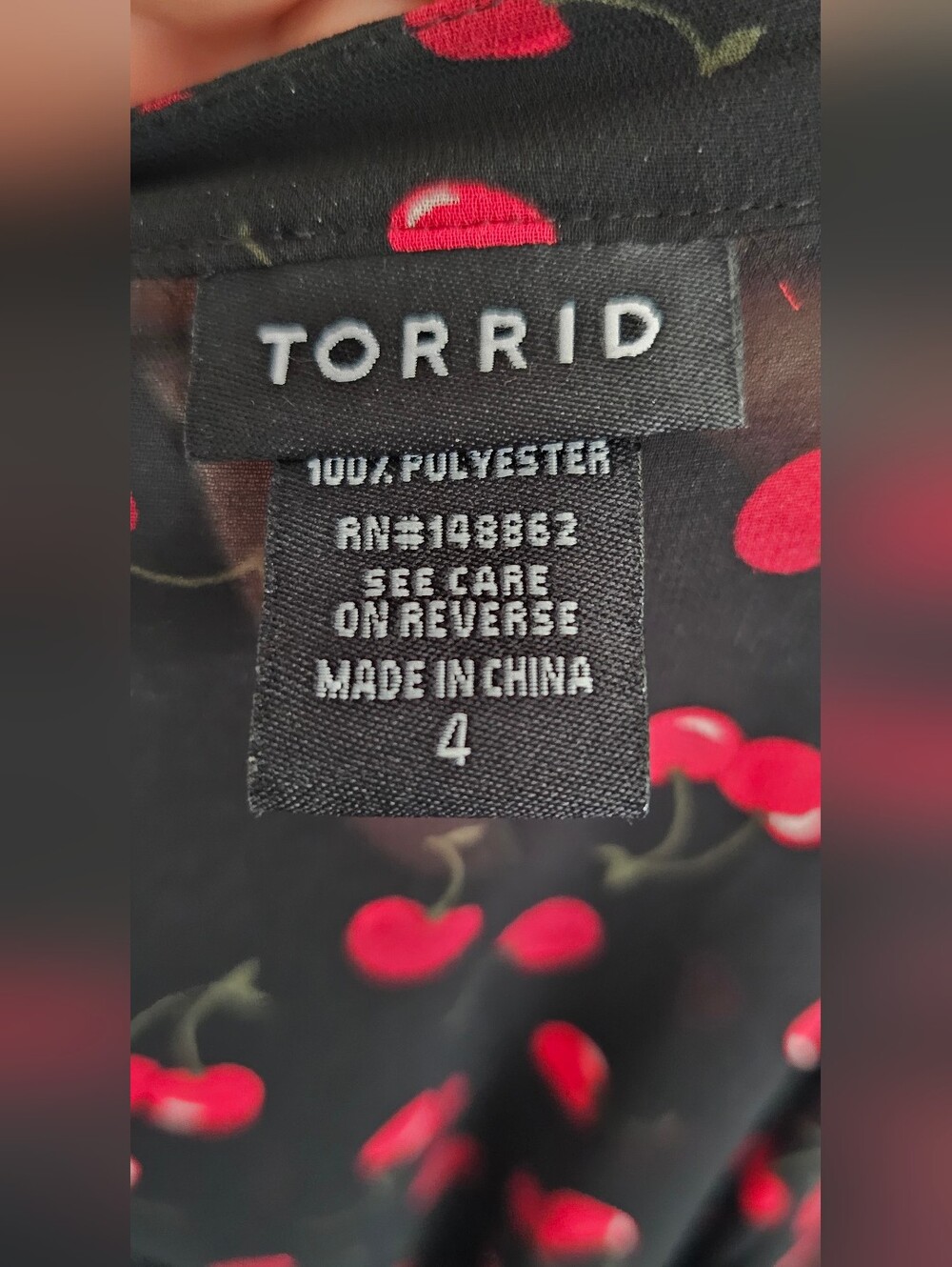 Torrid 4X Black Chiffon Tunic with Red Cherry Dot Print and Ruffles - Picture 5 of 5
